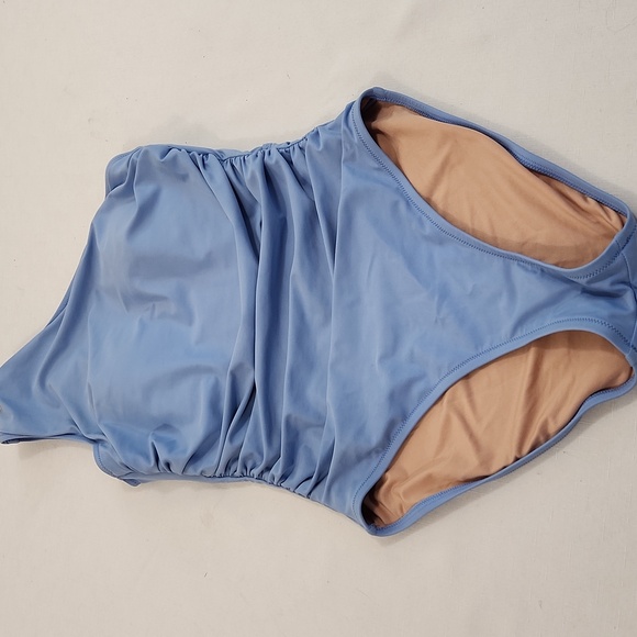 J Crew Sky Blue Ruched One Shoulder One Piece Swimsuit. Size 8 - Picture 5 of 10